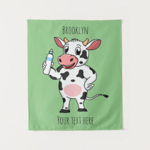 Happy cow with baby bottle cartoon  tapestry