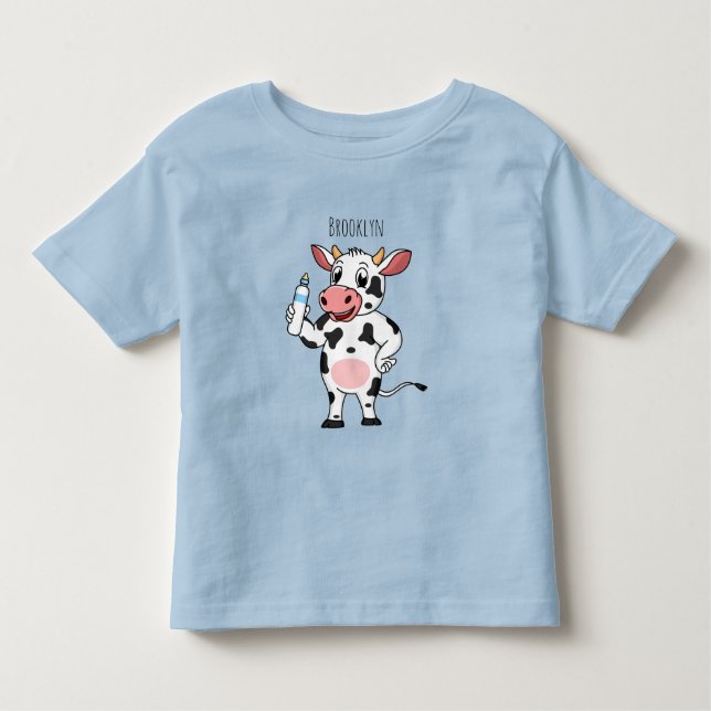 Happy cow with baby bottle cartoon  toddler T-Shirt (Front)
