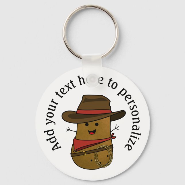 Happy Cowboy Potato Personalised Key Ring (Front)