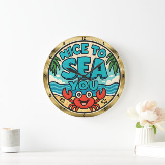 Happy Crab Beach Sea Large Clock