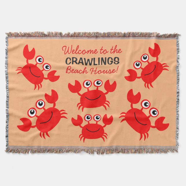 Happy Crab custom text throw blanket (Front)