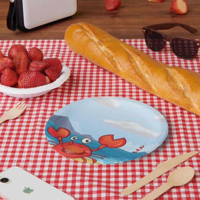Happy Crab On A Beach Paper Plate (Creator Uploaded)