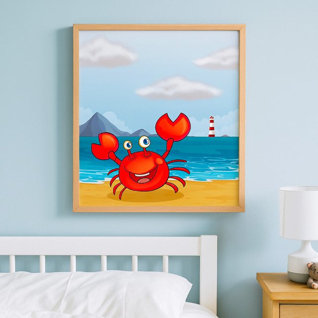 Happy Crab on Beach with Lighthouse Poster (Creator Uploaded)