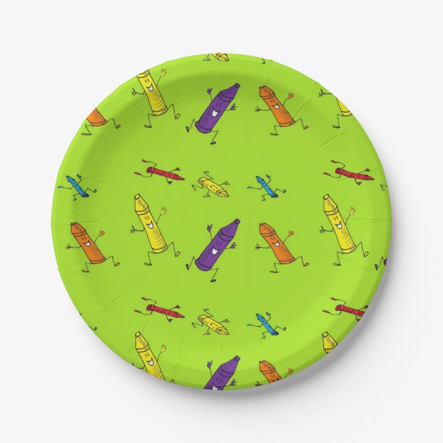 happy crayons green paper plate (Front)