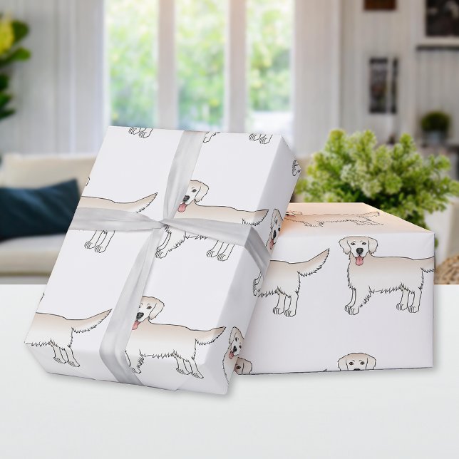 Happy Cream Golden Retriever Cartoon Dog Pattern Wrapping Paper (Creator Uploaded)