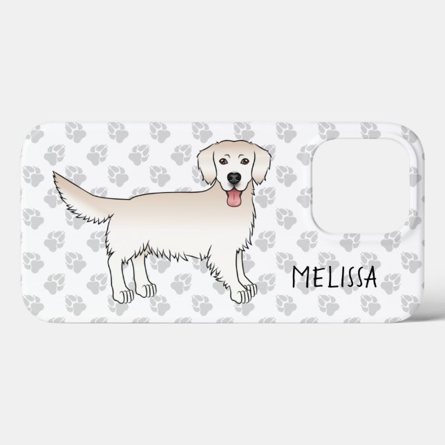 Happy Cream Golden Retriever With Paws And Name Case-Mate iPhone Case (Back (Horizontal))