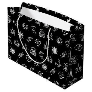 Happy creepy Halloween pattern - Black and white Large Gift Bag
