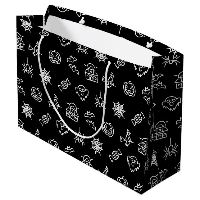 Happy creepy Halloween pattern - Black and white Large Gift Bag (Back Angled)