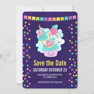 Happy Cupcake and Ice Cream Birthday Party Save The Date