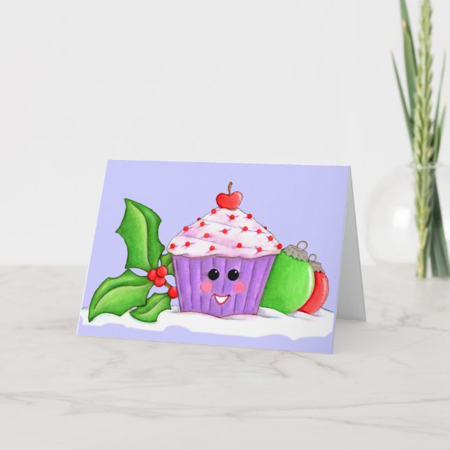 Happy Cupcake Christmas Holiday Card (Front)