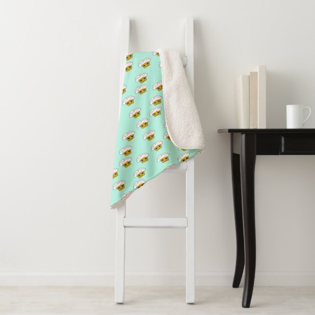 Happy cupcakes on green sherpa blanket (In Situ)