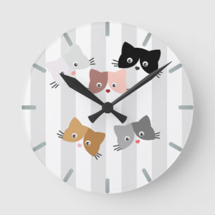 Happy Curious Kittens Round Clock