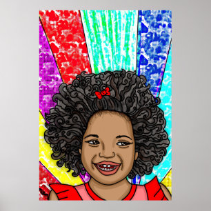 Happy Curls Pop Art Laughing Girl Poster