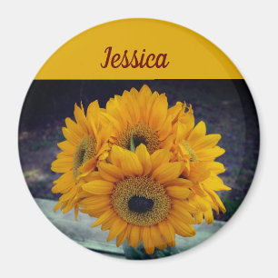 Happy Custom Name Sunflowers Magnet