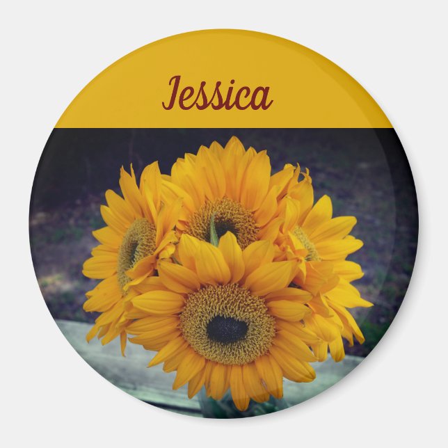 Happy Custom Name Sunflowers Magnet (Front)