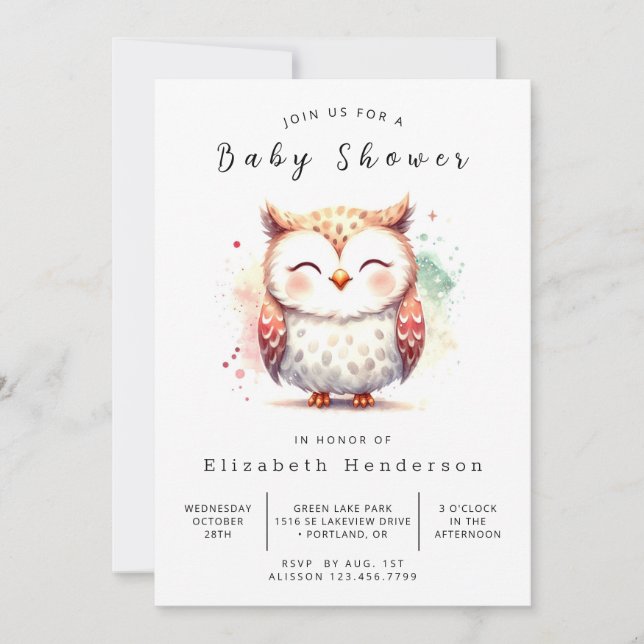 Happy Custom Owl Baby Shower Invitation (Front)