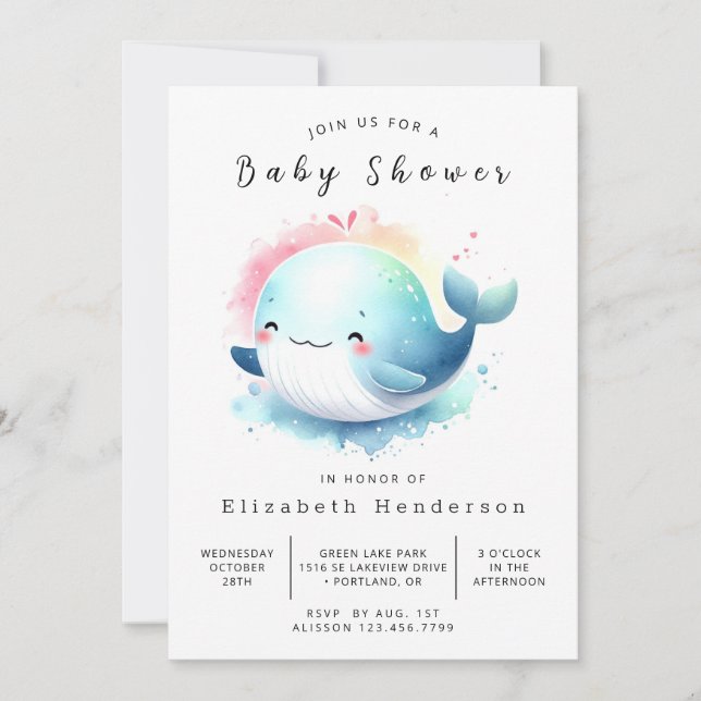 Happy Custom Whale Baby Shower Invitation (Front)