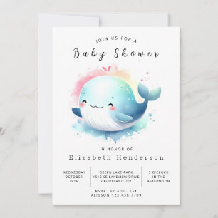 Happy Custom Whale Baby Shower Invitation