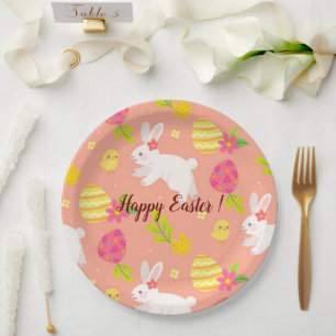 Happy Customise Easter Chicken And Rabbit Paper Plate