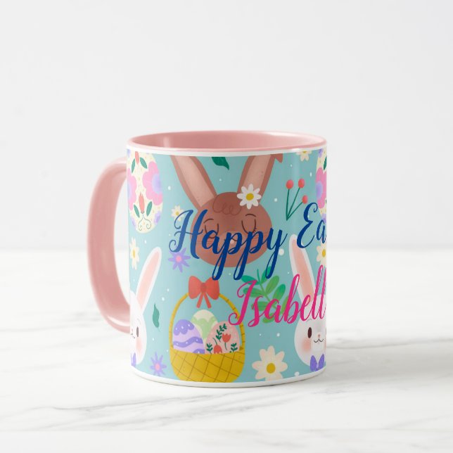 Happy Customise Easter Cute Rabbits Mug (Front Left)