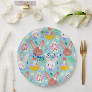 Happy Customise Easter Cute Rabbits Paper Plate