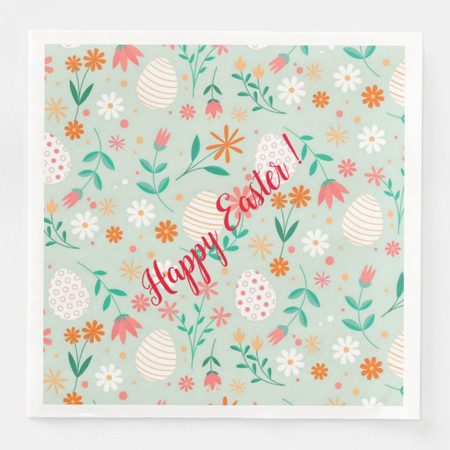 Happy Customise Easter Egg Floral Napkin (Front)