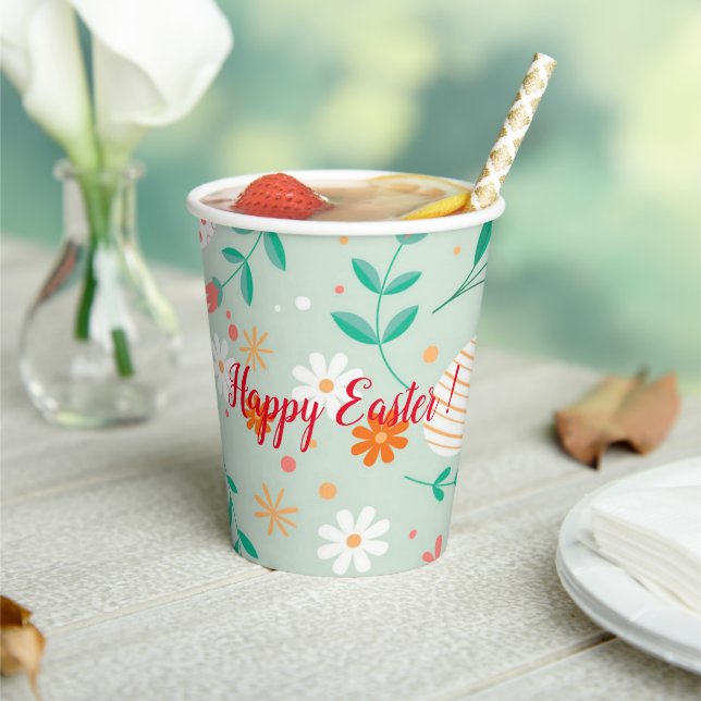 Happy Customise Easter Egg Floral Paper Cups (Insitu)