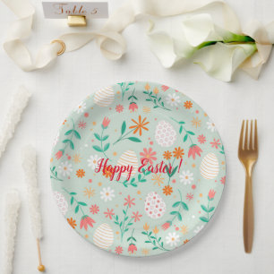 Happy Customise Easter Egg Floral Paper Plate
