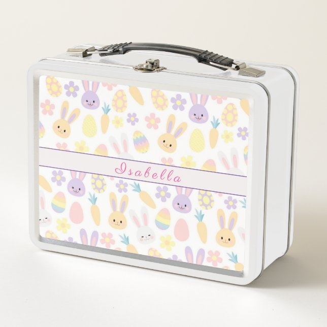 Happy Customise Easter Purple Rabbit Metal Lunch Box (Front)