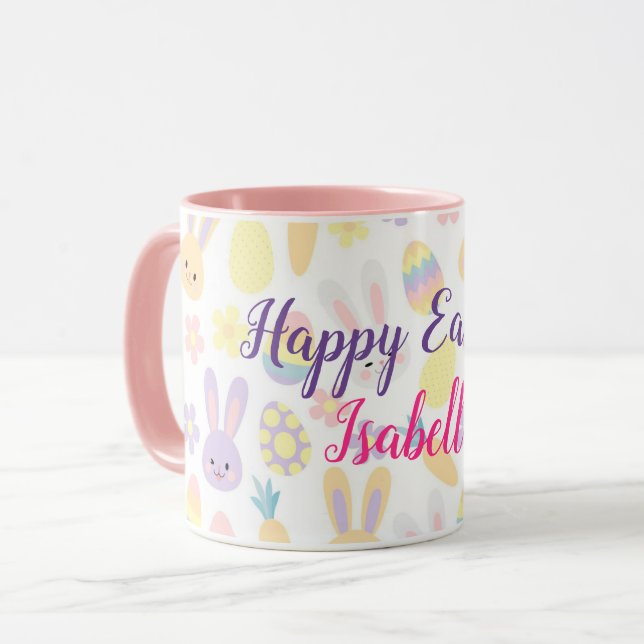 Happy Customise Easter Purple Rabbit Mug (Front Left)