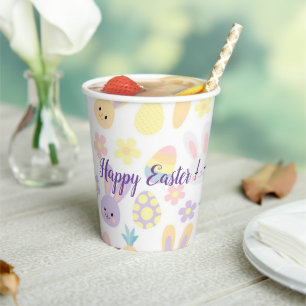 Happy Customise Easter Purple Rabbit Paper Cups