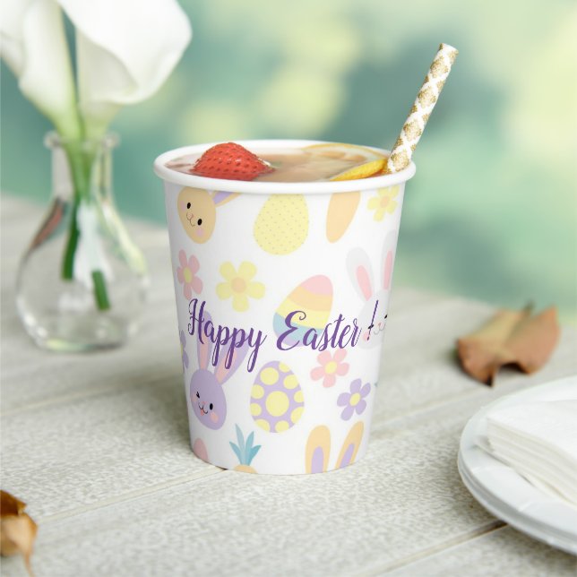 Happy Customise Easter Purple Rabbit Paper Cups (Insitu)