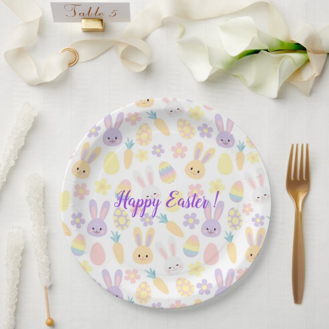Happy Customise Easter Purple Rabbit Paper Plate (Wedding)