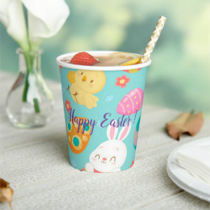 Happy Customise Easter Rabbit And Chicken Paper Cups