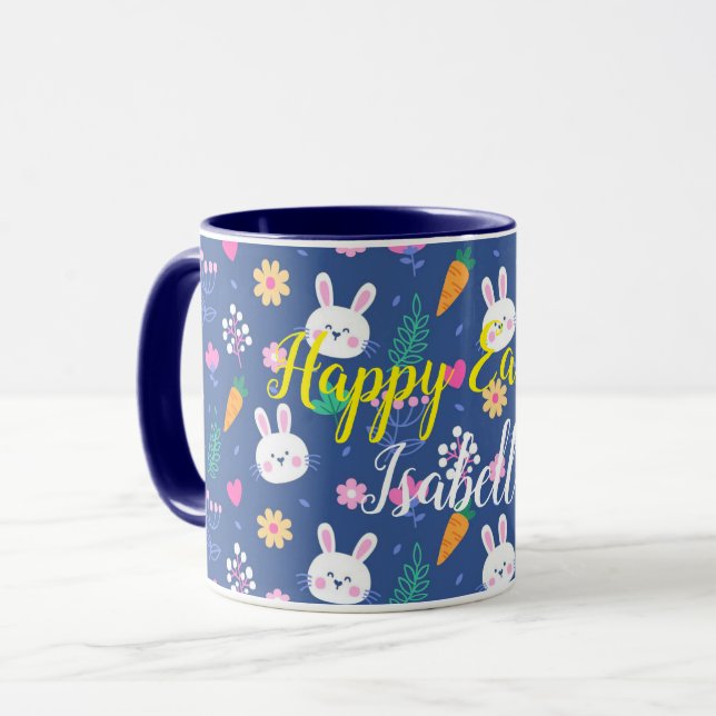 Happy Customise Easter White Love Rabbit Mug (Front Left)