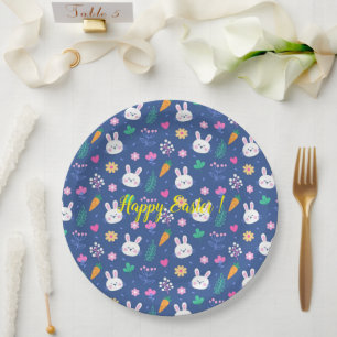Happy Customise Easter White Love Rabbit Paper Plate