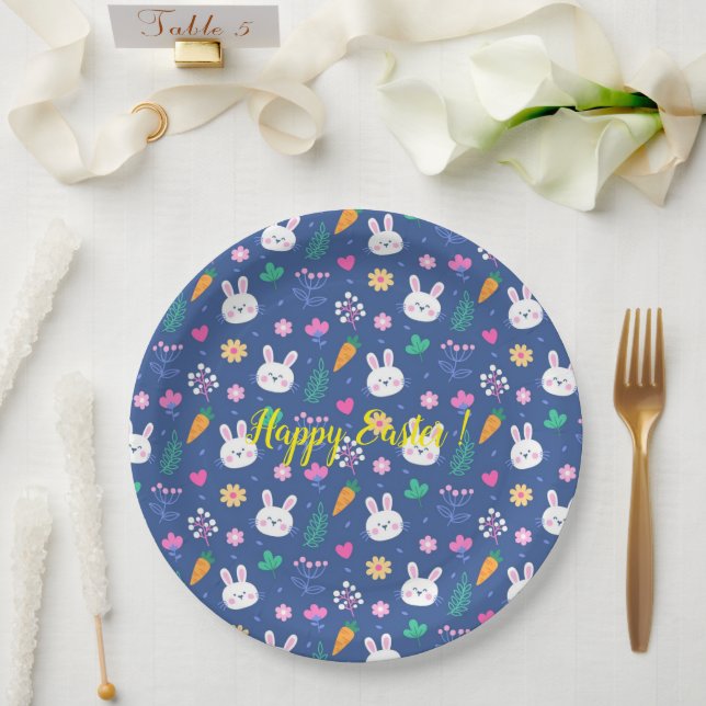 Happy Customise Easter White Love Rabbit Paper Plate (Wedding)