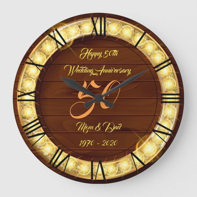 Happy Customise Gold 50th Anniversary Large Clock (Front)
