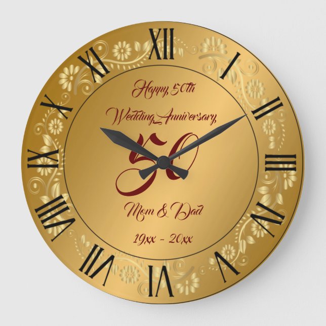 Happy Customise Gold 50th Anniversary Large Clock (Front)