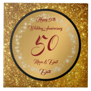 Happy Customise Gold Glitter 50th Anniversary Tile