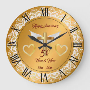 Happy Customise Gold Lace Anniversary Large Clock