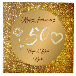 Happy Customise Love Gold 50th Anniversary Tile