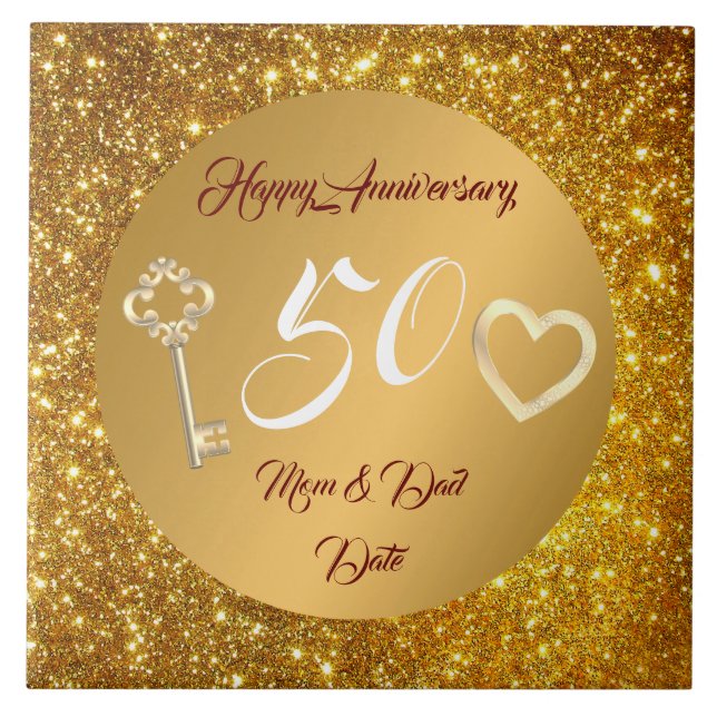 Happy Customise Love Gold 50th Anniversary  Tile (Front)
