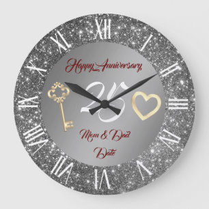 Happy Customise Love Silver 25th Anniversary Large Clock