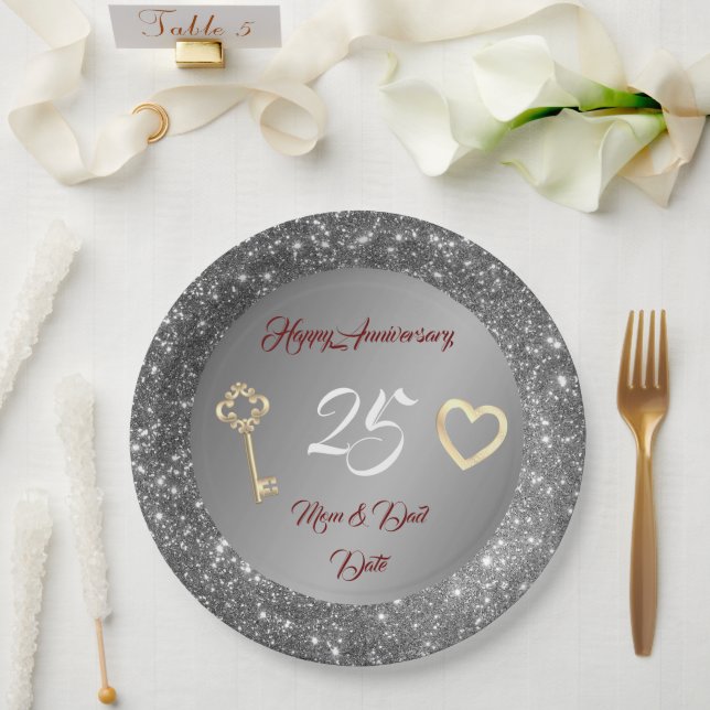 Happy Customise Love Silver 25th Anniversary Paper Plate (Wedding)