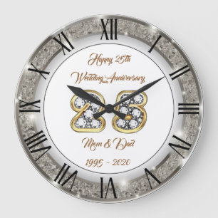 Happy Customise Silver 25th Anniversary Large Clock