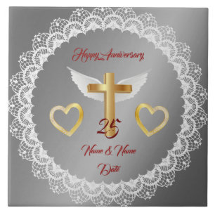 Happy Customise Silver Lace Anniversary Tile