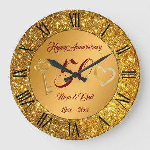 Happy Customize Love Gold 50th Anniversary Large Clock