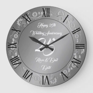 Happy Customize Silver 25th Anniversary Large Clock