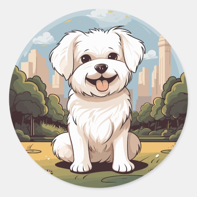 Happy Cute Adorable Happy Maltese Dog Puppy  Classic Round Sticker (Front)